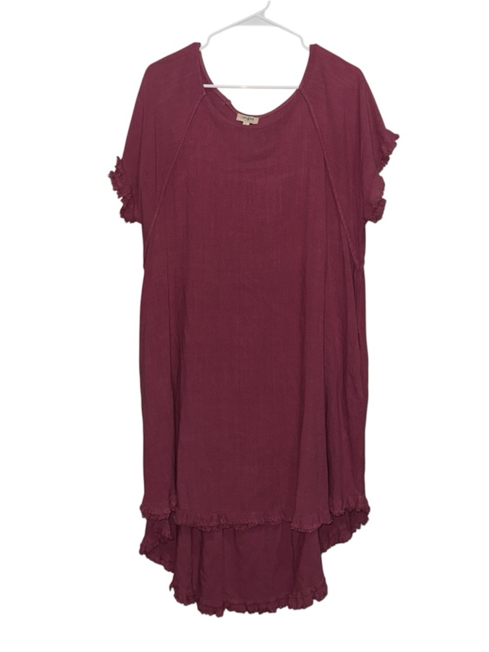 Umgee Boho High Low Hem Short Sleeve Fringe Tunic Dress